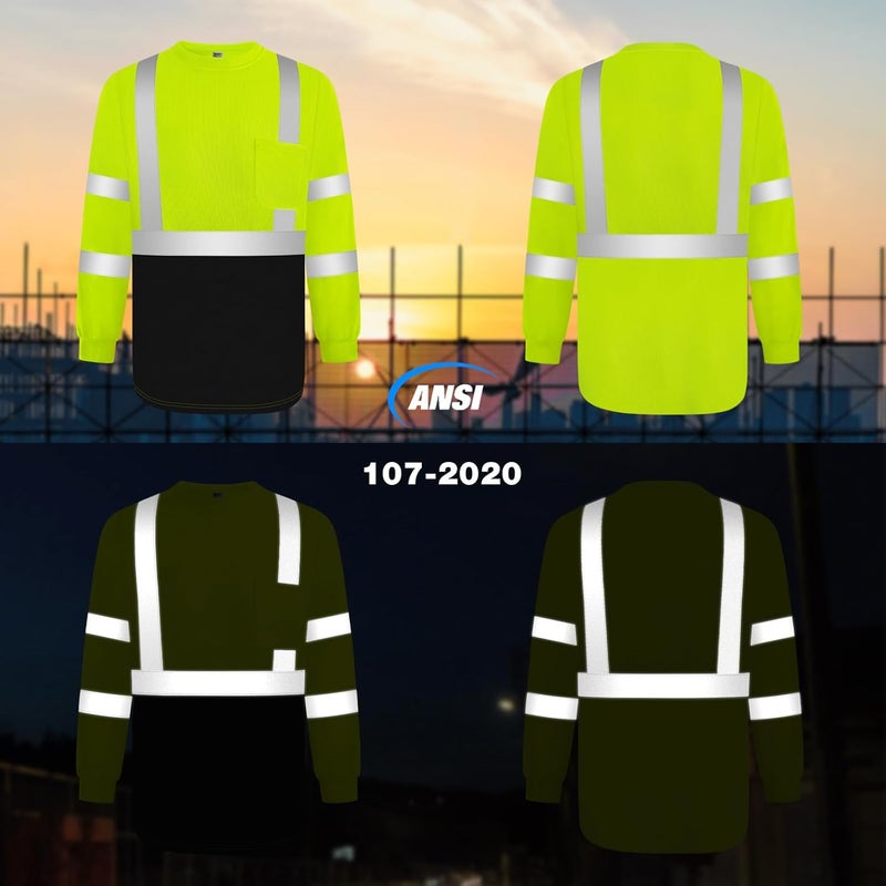 TCCFCCT Long Sleeve Work Shirts for Men, Women Hi Vis Construction Class 3 Safety Shirts, Dirt-Resistant, Durable, Meets Ansi, Yellow 3XL - Image 2